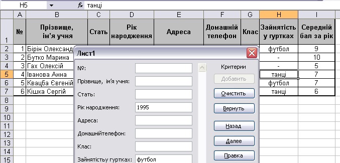 таблиця робота зі списками
