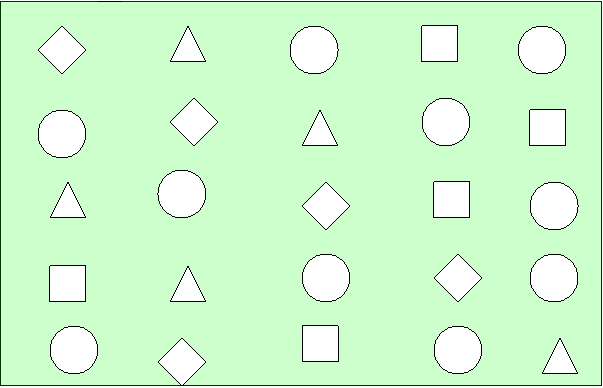 Практическая работа. Как можно быстрее впишите в приготовленные 25 фигур цифры следующим образом: в квадраты -2, в треугольники -5, в круги -8, в ромбы-1.  - разработка классного часа