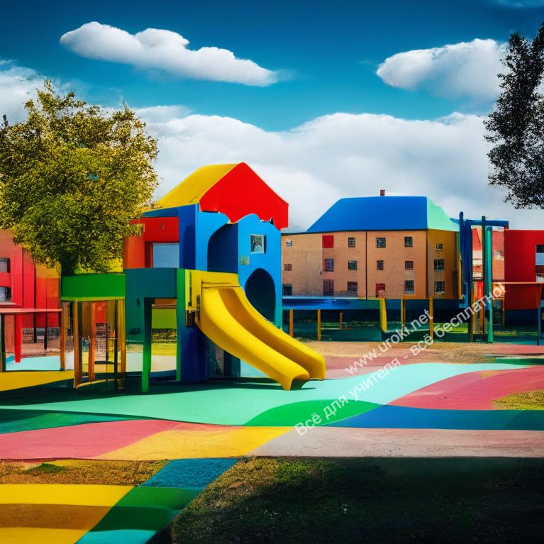 Детская площадка, цветная, разноцветная, горка - 10 игр на улице для детей в летнем школьном лагере.
